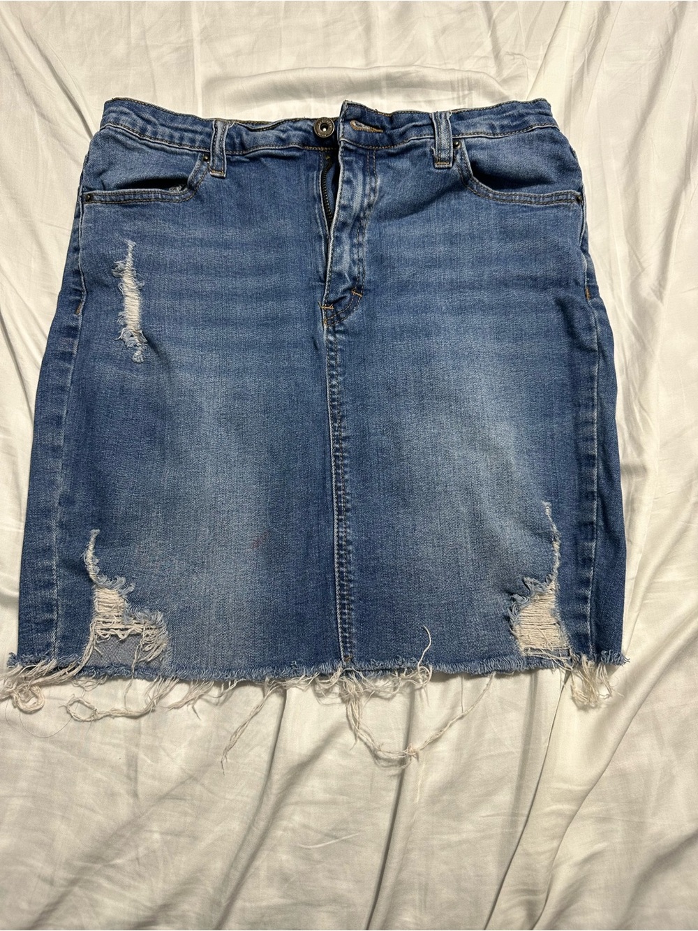 Wax Jean Distressed Denim Mini Skirt - Blue